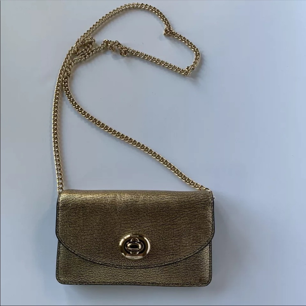 ‼️ SALE ‼️ COACH METALLIC GOLD PEBBLE LEATHER CHAIN WALLET